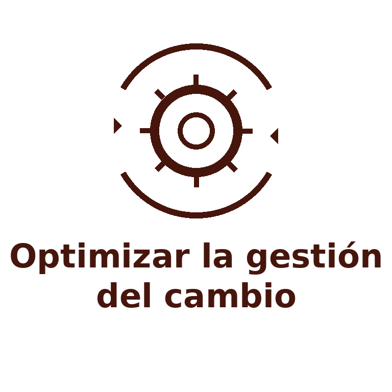 Ícono de engranaje rodeado de flechas representando la optimización de la gestión del cambio